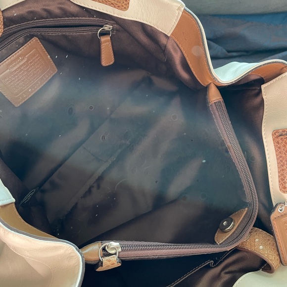 COACH Penelope Ivory Leather Brown Snakeskin Carryall Tote Bag - Picture 4 of 8